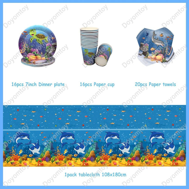 Doyomtoy 53 Stück Ozean Geburtstag Deko Set - Baby Shower Partygeschirr Mit Teller, Tassen, Serviett