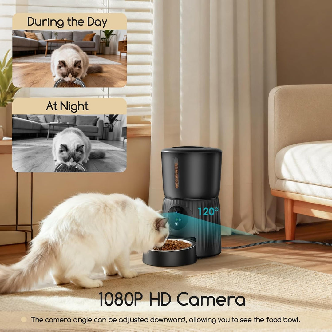 Faroro Futterautomat Katze mit WiFi, 1080P HD Video Katzenfutter Automat mit Nachtsicht, 4L Futtersp
