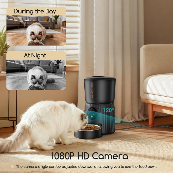 Faroro Futterautomat Katze mit WiFi, 1080P HD Video Katzenfutter Automat mit Nachtsicht, 4L Futtersp
