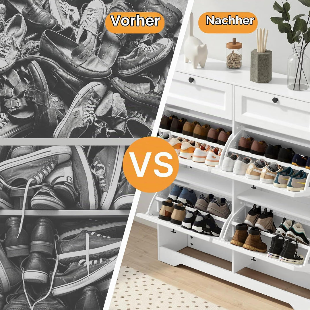 Xbro Schuhschrank mit Schublade und 4 Klappen, Schuhkipper Schmal, Schuhregal für 20–24 Paar Schuhe,
