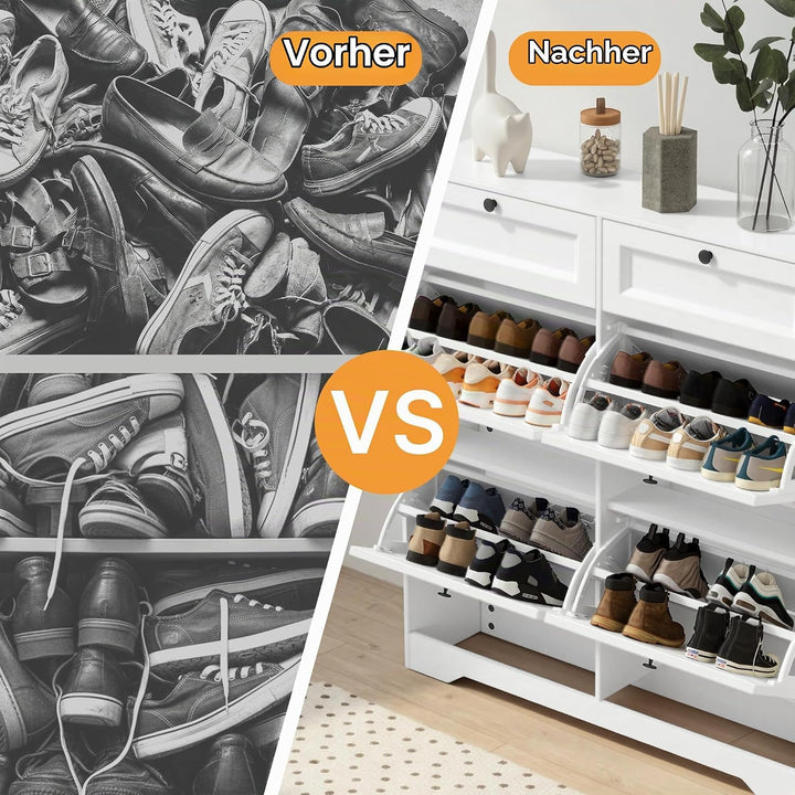 Xbro Schuhschrank mit Schublade und 4 Klappen, Schuhkipper Schmal, Schuhregal für 20–24 Paar Schuhe,