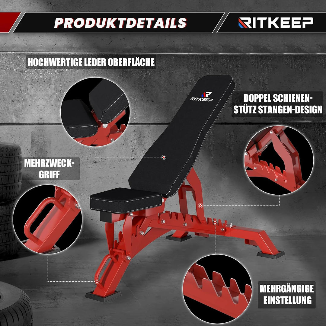 RitKeep RAB-3000 Hantelbank, 590 kg, verstellbare Schrägbank für Home Gym | 10 Rückenlehnen- & 4 Sit