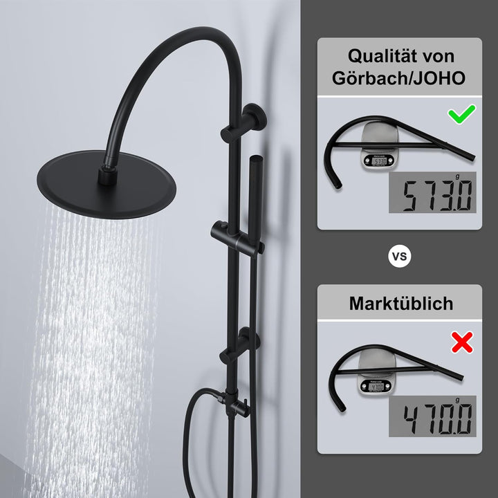 Görbach Regendusche Duschsystem ohne Armatur, Edelstahl Duschset mit Rund Kopfbrause D20cm, Vintage