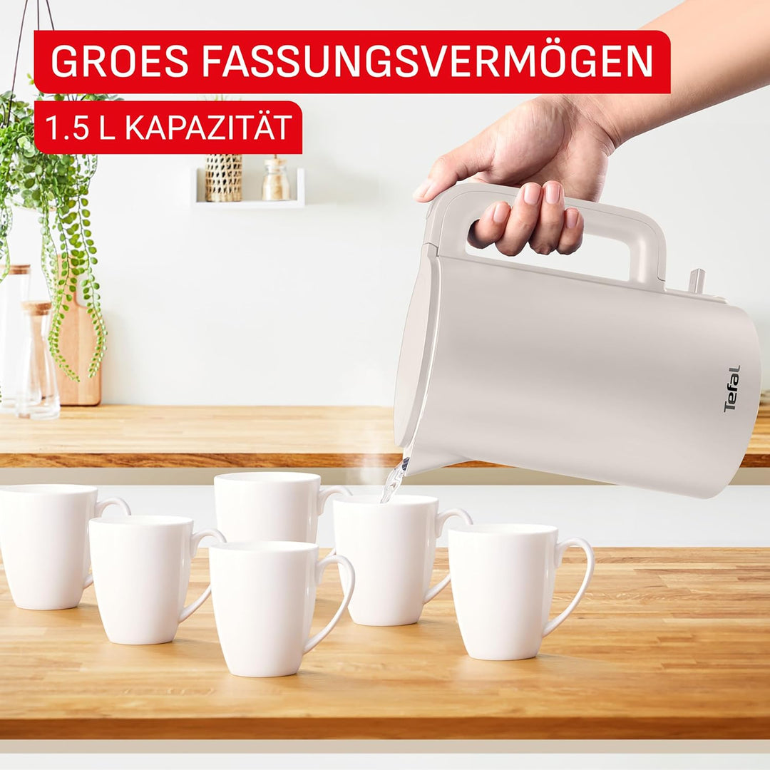 Tefal ThermoProtect Elektrischer Wasserkocher, Safe to Touch, 1500 W, Hellgrau und Innenseite aus Ed