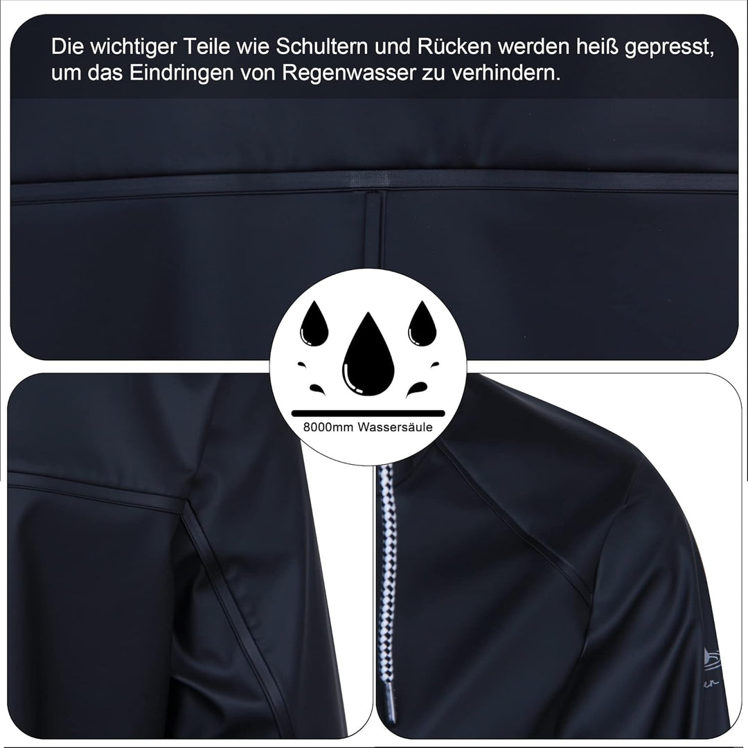 Damen Regenjacke Regenmantel Softshelljacke Friesennerz Parka PU Windbreaker mit Kapuze wasserdicht