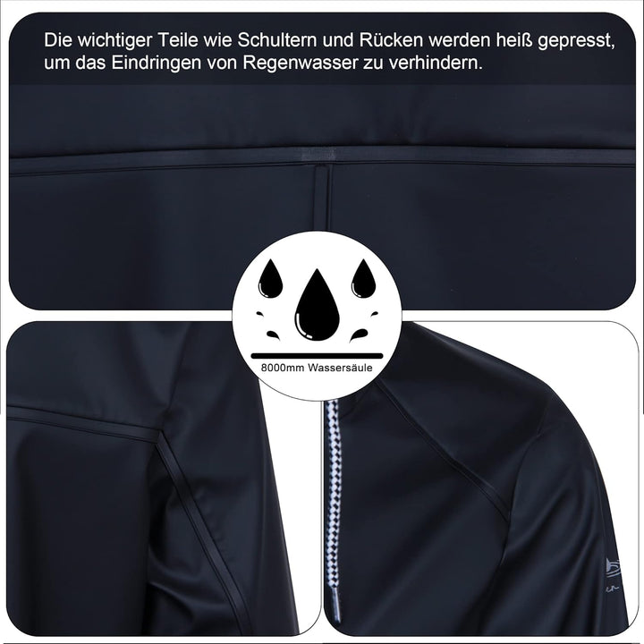 Damen Regenjacke Regenmantel Softshelljacke Friesennerz Parka PU Windbreaker mit Kapuze wasserdicht