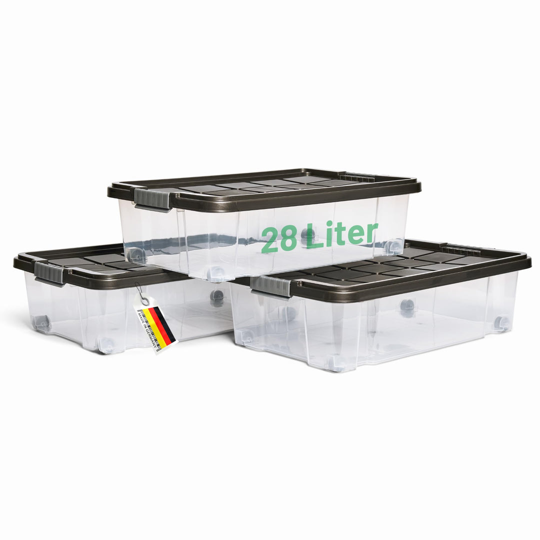 Novaliv 3x Unterbettkommode mit Rollen 28L Aufbewahrungsbox Deckel Anthrazit Nestbar stapelbare mit