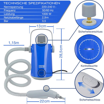 LEBENLANG Dampfreiniger Handgerät Steam Cleaner - 1000W & 300ml mit 9 Zubehör | Polsterreiniger Gerä