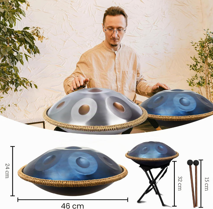 45.7 cm Handpan Drum für Erwachsene, Premium D Moll Kurd Handpan Instrument mit 9 präzisionsgestimmt