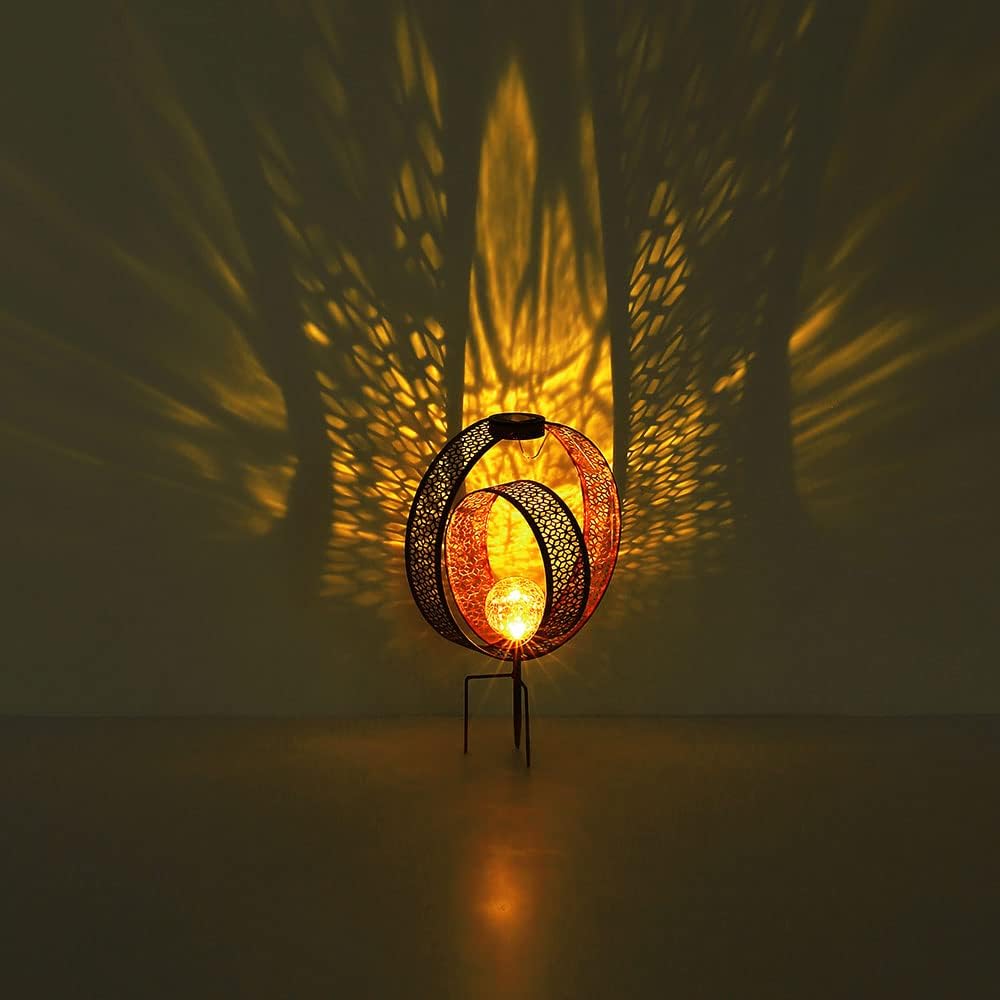 Solarleuchte mit Metallstanzungen und Glaskugel, Silber Höhe 42cm