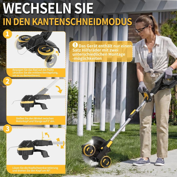 Rasentrimmer mit Akku, 21V Akku Rasentrimmer für Makita Akku, Rasentrimmer mit Unkrautbürste, 2 * 4.