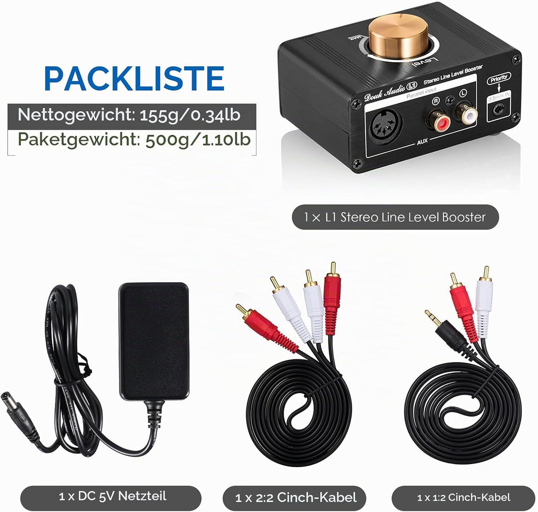 Mini Stereo Line Level Booster Verstärker Audio Preamp für MP3, iPod, iPad, iPhone, 20dB Gain + Laut