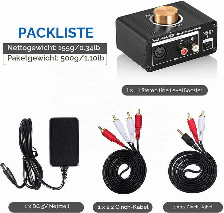 Mini Stereo Line Level Booster Verstärker Audio Preamp für MP3, iPod, iPad, iPhone, 20dB Gain + Laut
