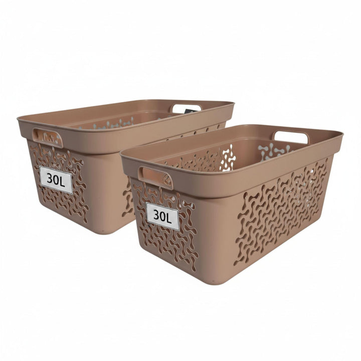 Plastard Wäschekorb 2er Set 30 Liter Pink aus Kunststoff mit Griffen | Stapelbar, robust & leicht zu