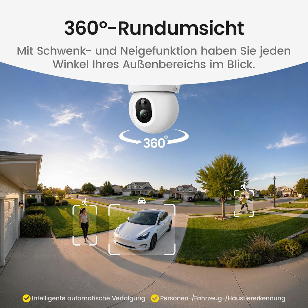 aosu 4K 8MP Überwachungskamera Aussen Solar Akku UHD mit Licht 360° PTZ Kein ABO Nötig WLAN Kamera Ü