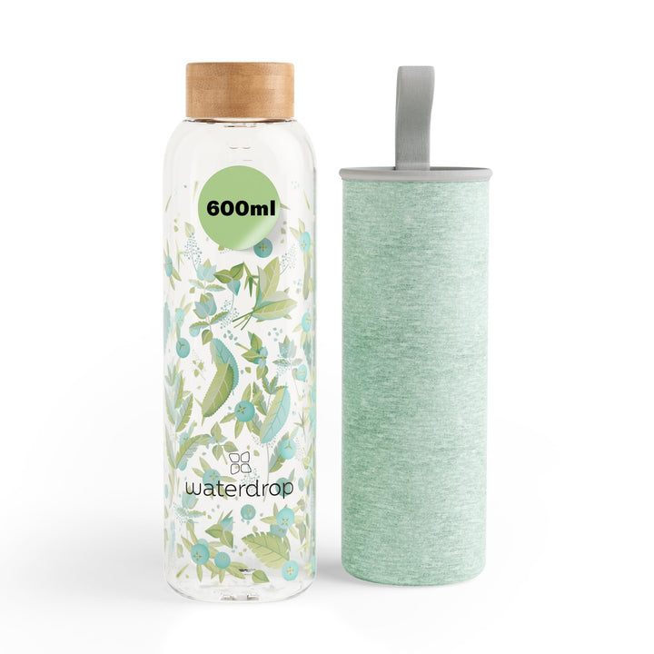 waterdrop® Edition Glass Bottle 600ml Trinkflasche Glas auslaufsicher, Kohlensäure geeignet | BPA fr