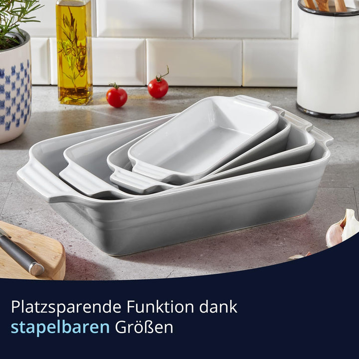 KHG Auflaufform mittelgross 34 cm mit 1,75 Liter in Grau für 3-4 Personen | Ofenform aus Keramik Ste