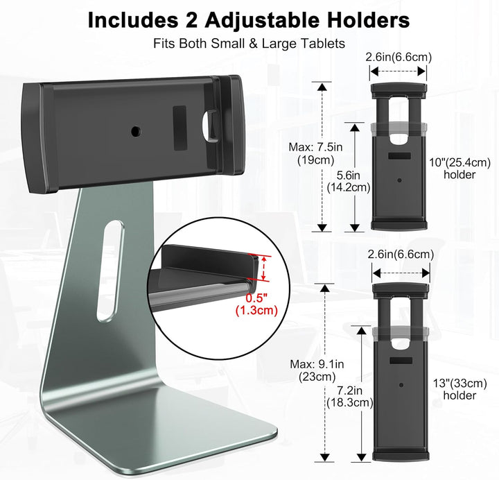 AboveTEK Verstellbarer Aluminium-Tablet-Ständer, 360° drehbarer Display-Halter für 7–12,9 Zoll iPad