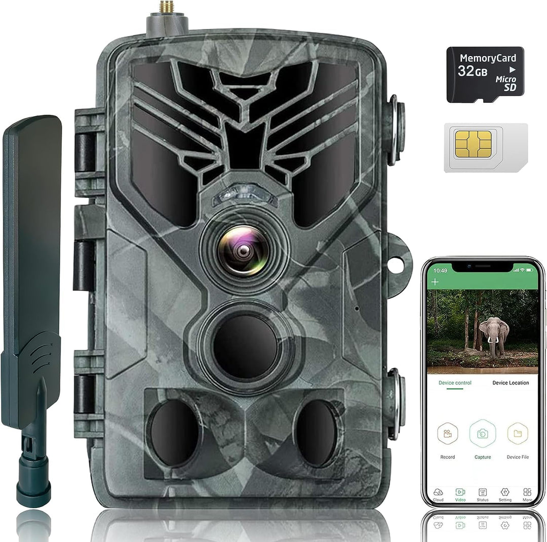 RecorCam Wildkamera 4G APP, 120 MP 4K, Wildtierkamera mit SIM-Karte, Telefon-Sende-Foto, Nachtsichtk