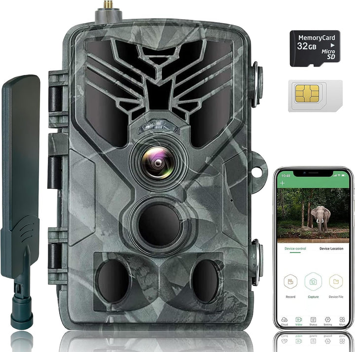 RecorCam Wildkamera 4G APP, 120 MP 4K, Wildtierkamera mit SIM-Karte, Telefon-Sende-Foto, Nachtsichtk