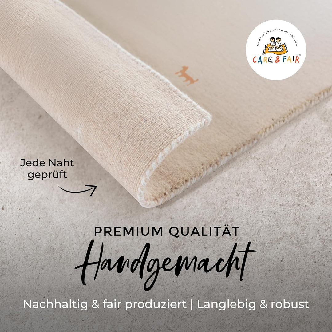 carpetfine Wollteppich Gabbeh Uni Beige 60x90 cm | Moderner Teppich für Wohn- und Schlafzimmer 60x90