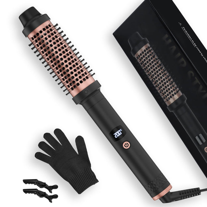 Thermal Brush 38mm, Wärmebürste mit 120–200°C LCD Thermobürste | für Wurzelvolumen und Lockere Locke