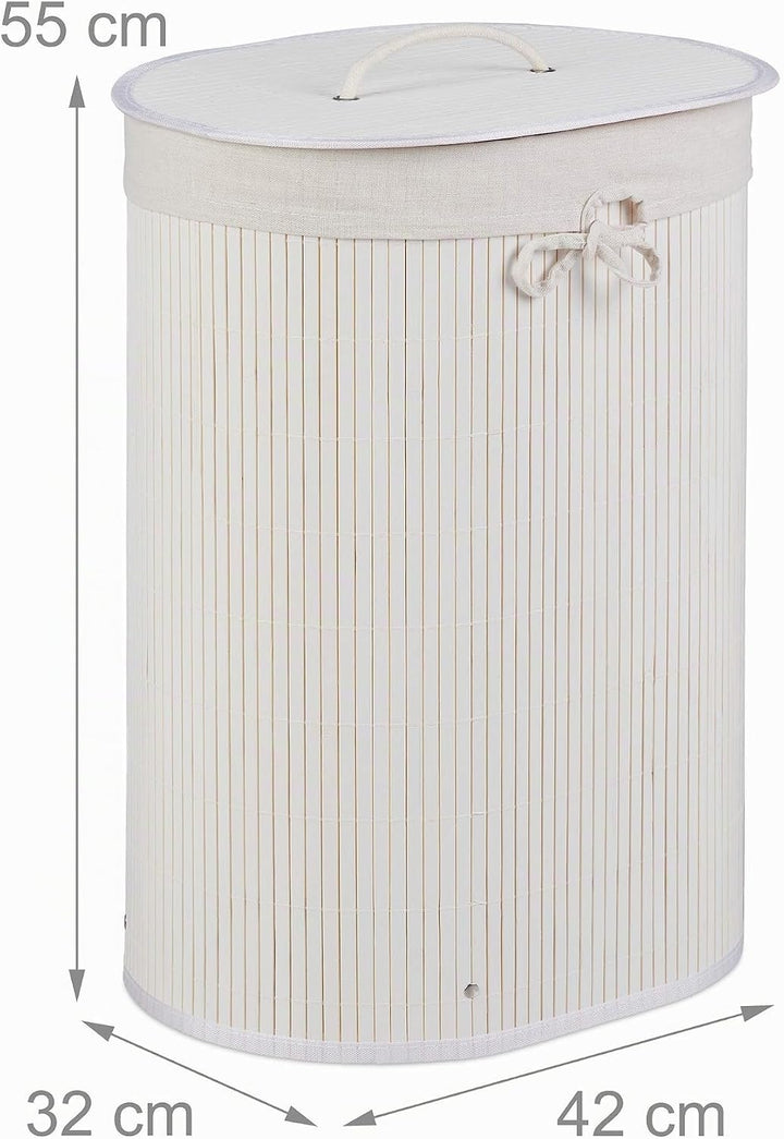 Relaxdays Wäschekorb Bambus, oval, 46 l, faltbar, Wäschesammler mit Deckel, Bad &amp; Schlafzimmer, HBT: