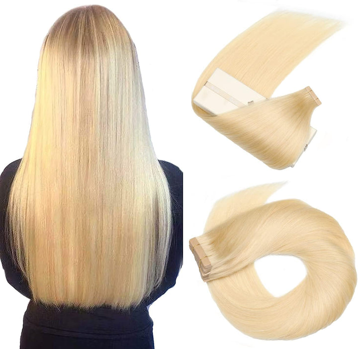 HotLulana Tape Extensions Echthaar Gebleichtes Blond(#613) Extensions Echthaar 16zoll/40cm 40g Invis
