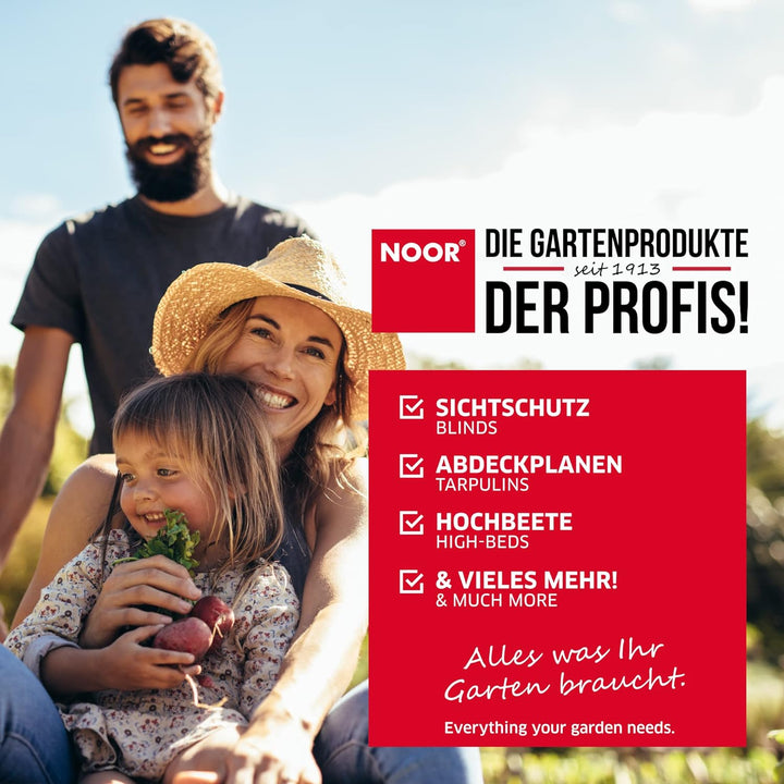 NOOR Schattiergewebe 1,50 x 10m in dunkelgrün I Mehrzweck-Sichtschutz für Garten, Balkon, Gewerbe &