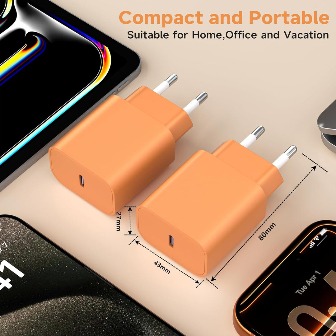 2Pack USB C Ladegerät Ladekabel für iPhone 17/16, 20W USB C Schnellladegerät und Schnellladekabel, T