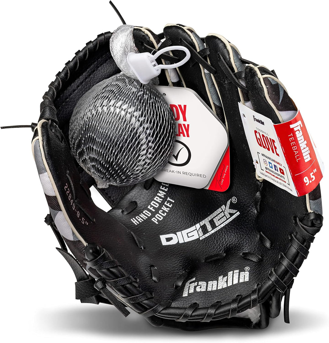 Franklin Sports RTP Teeball Performance Handschuh & Ball Combo (24,1 cm) Rechte Hand Wurf schwarz /
