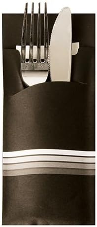 520 Bestecktaschen 20 cm x 8,5 cm schwarz/weiss "Stripes" inkl. farbiger Serviette 33 x 33 cm 2-lag.