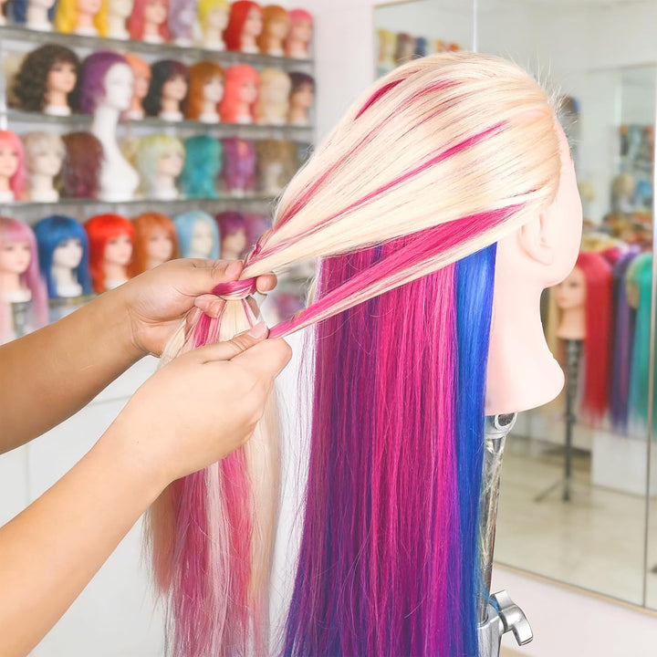 Trainingsköpfe, 28 Zoll Frisierkopf für Friseure, 100% Kunstfaser Haar Übungskopf, mit DIY Strickset