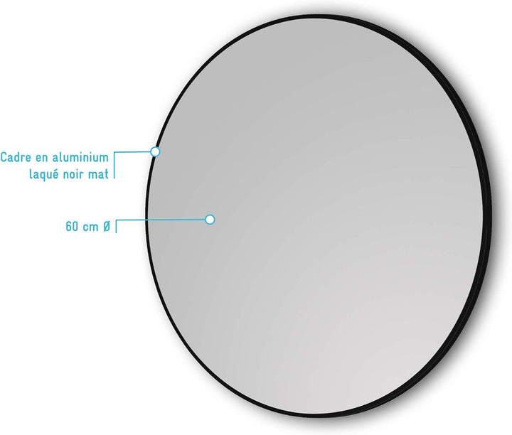 Aurlane Badezimmerspiegel, rund, 60 cm Durchmesser, matt, Schwarz