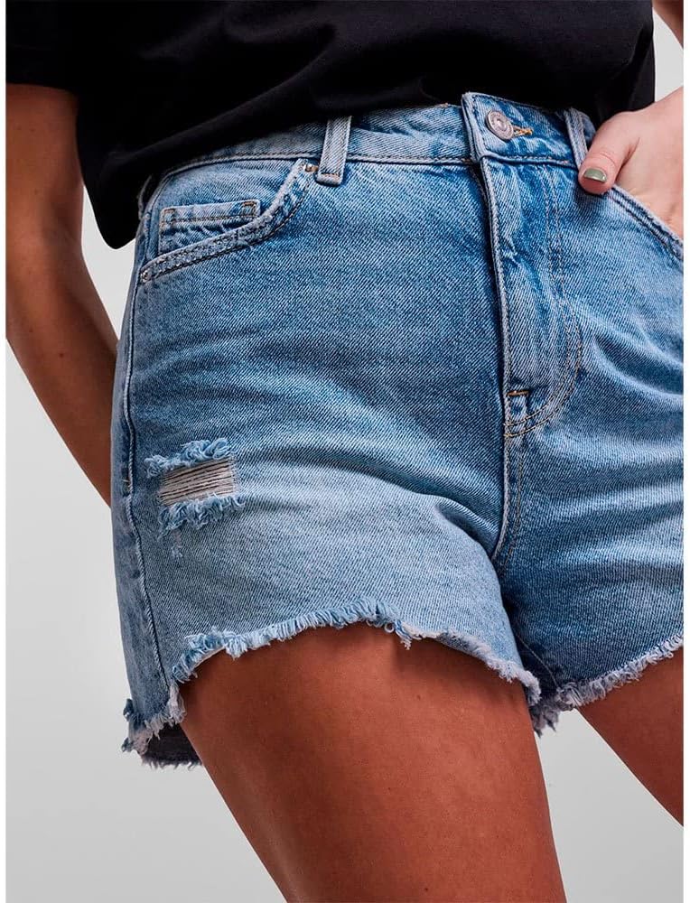 PIECES Damen Pctulla Hw Lb-ba Noos Jeans-Shorts M Light Blue Denim, M Light Blue Denim