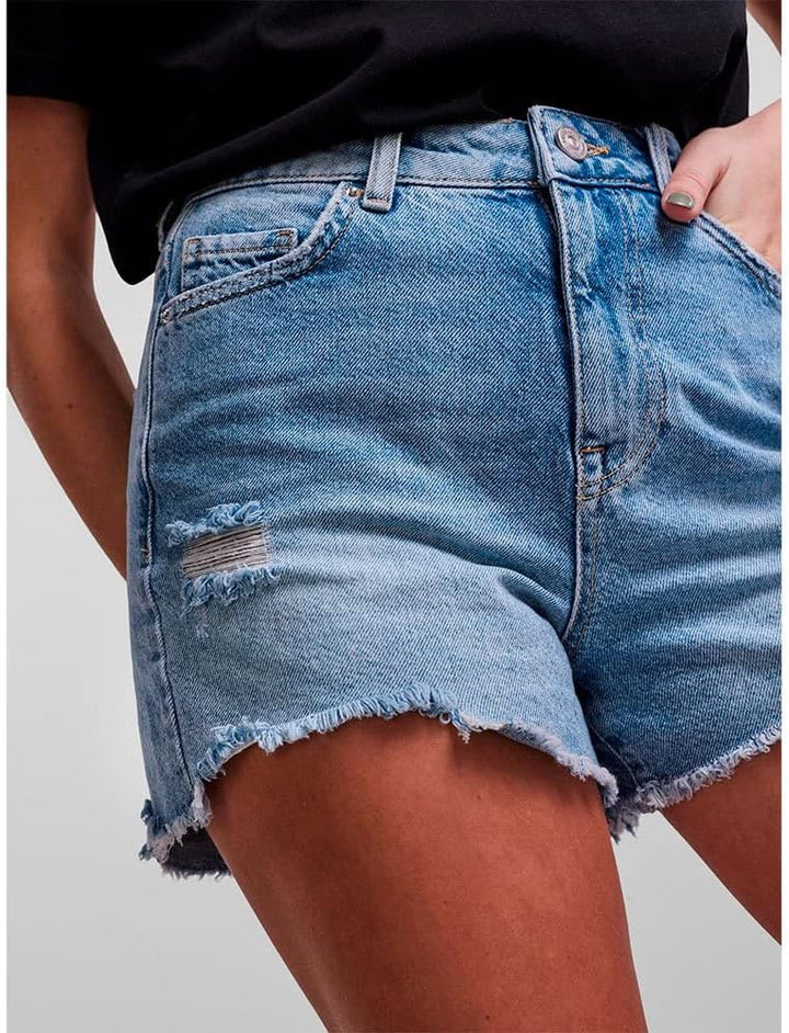 PIECES Damen Pctulla Hw Lb-ba Noos Jeans-Shorts M Light Blue Denim, M Light Blue Denim