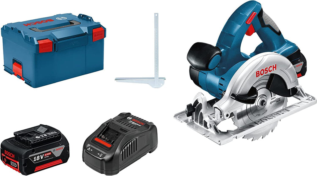 Bosch Professional 060166H00A GKS 18 V-LI Akku-Kreissäge, 2 x 5, 0 Ah Akku, Schnellladegerät, Parall