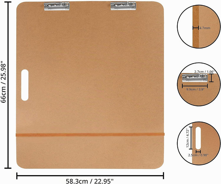 Kurtzy Grosses Holz Klemmbrett für Künstler – 66 x 58,3 cm – Tragbare Klemmbrett Tafel mit Griff & D