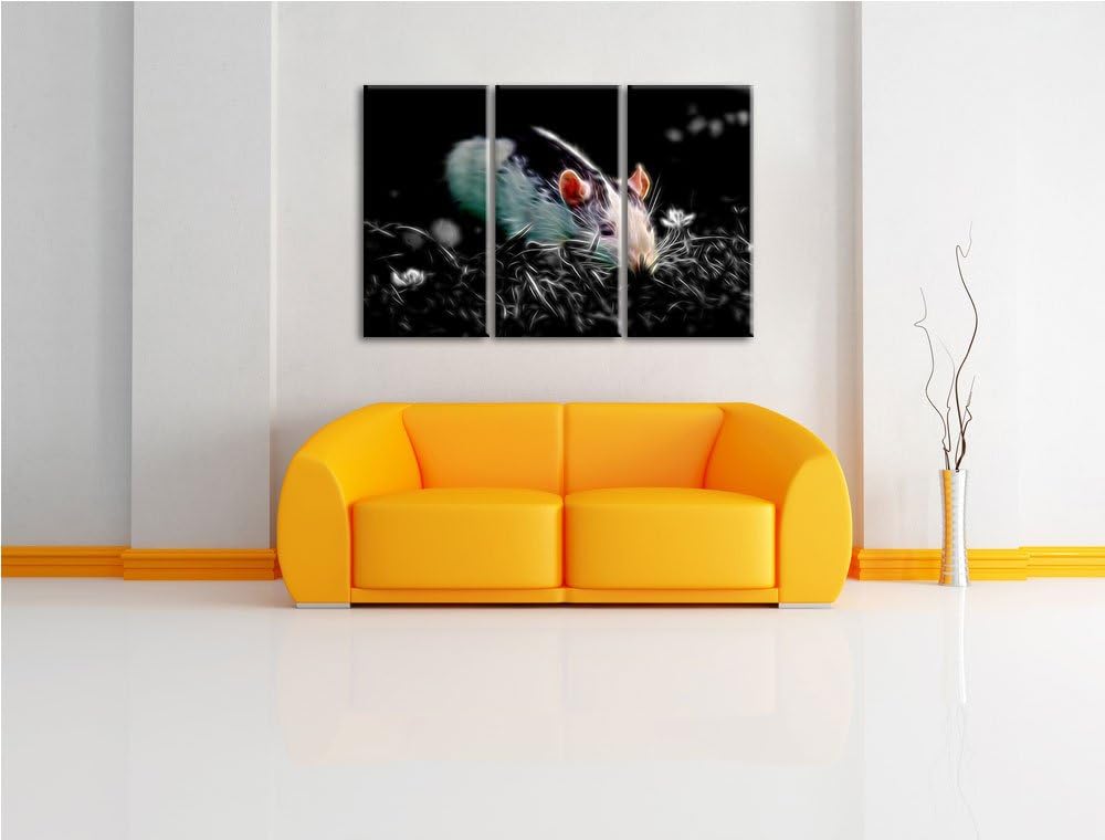 Dark kleine Maus auf Blumenwiese schwarz/weiss Deluxe 3-Teiler Leinwandbild 120x80 Bild auf Leinwand