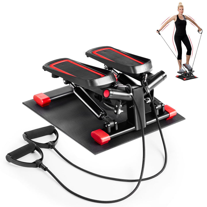 LEADZM Mini Stepper Mit Silent-Pad für Zuhause, 2 in 1 Fitness Stepper mit Gummiband, LCD Display, T