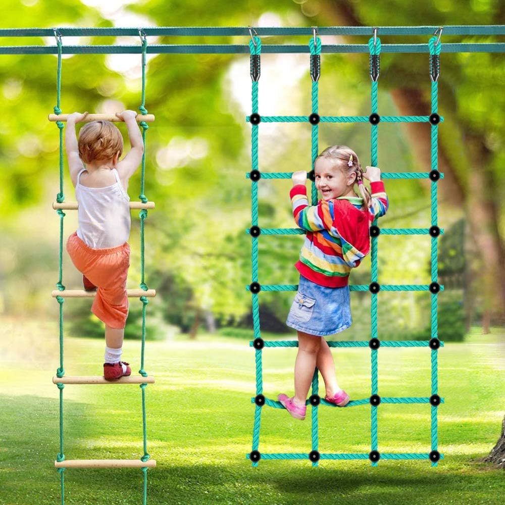 BeneLabel Kletternetz Kinder, 196 x 76cm Klettergerüst Netz Kinderzimmer Netz Nylonseil Leiter Spiel