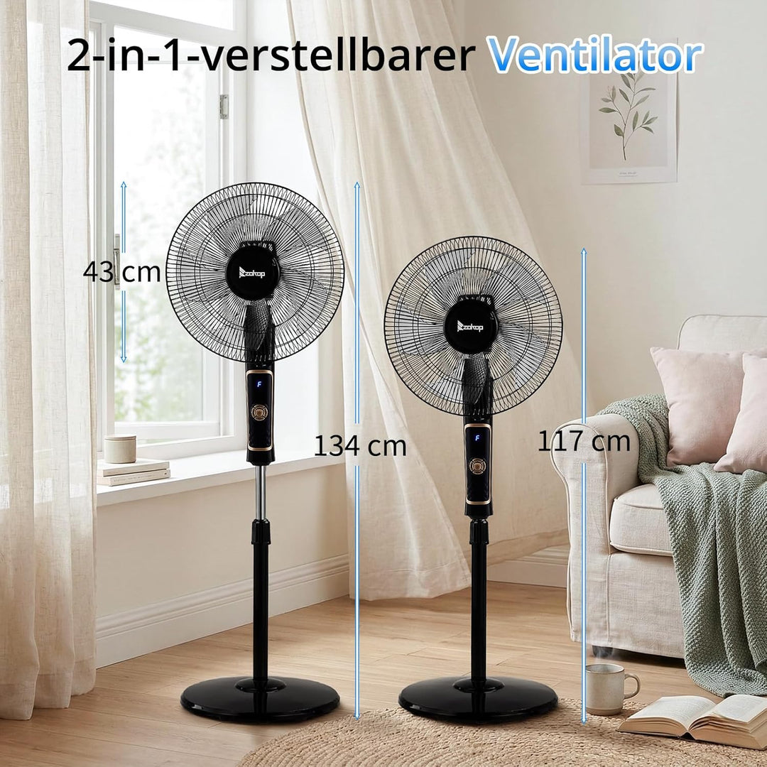 LEADZM Standventilator Leise mit Fernbedienung,3 Geschwindigkeitsstufen,7,5H Timer,117-134 cm höhenv