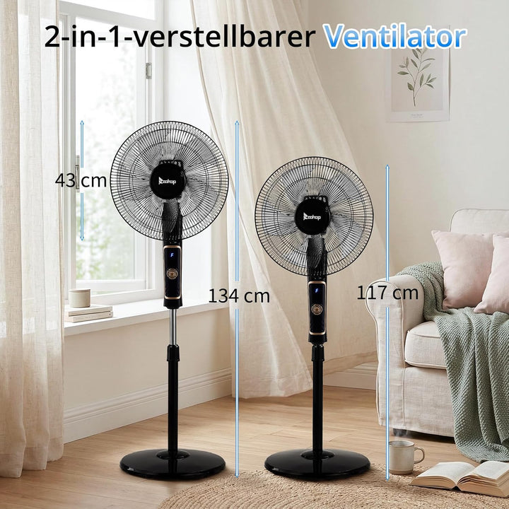 LEADZM Standventilator Leise mit Fernbedienung,3 Geschwindigkeitsstufen,7,5H Timer,117-134 cm höhenv