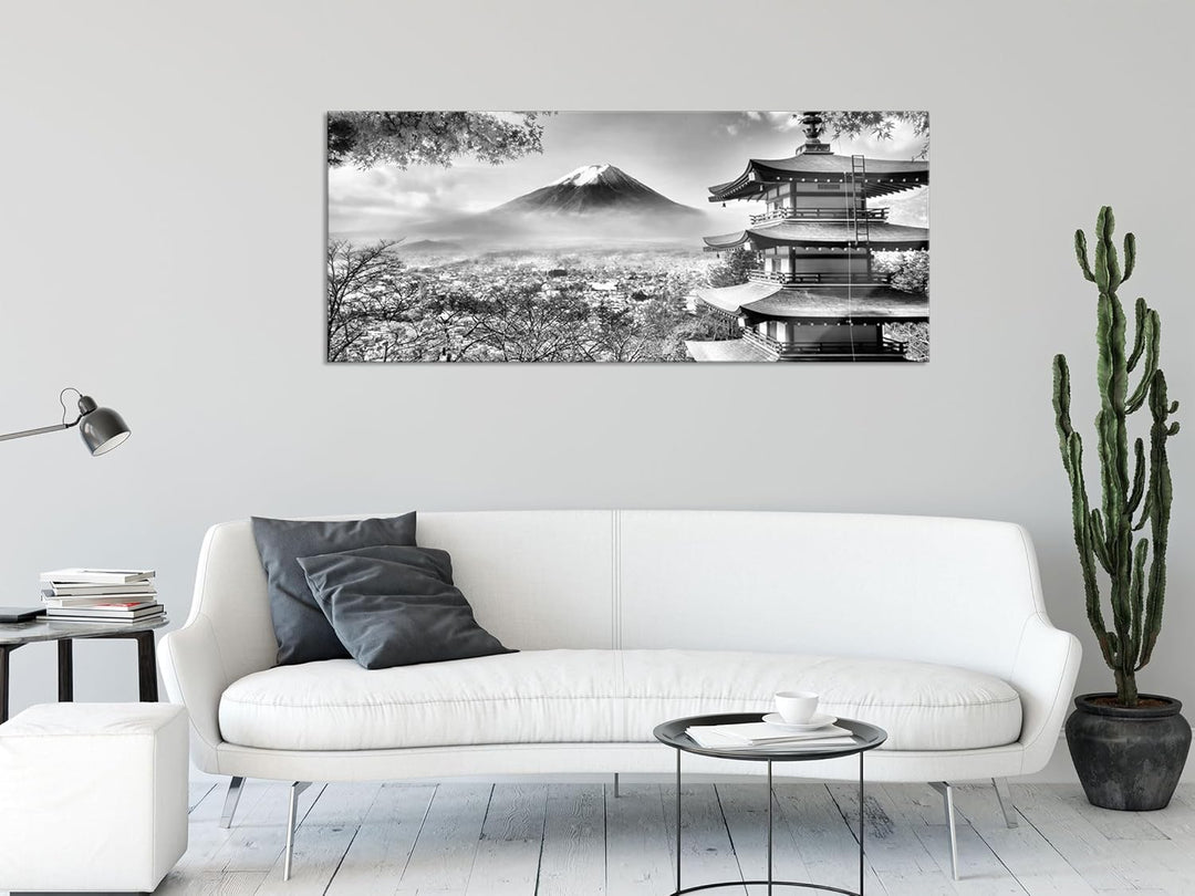 Pixxprint Glasbild Panorama, Wandbild aus Echtglas, Japanischer Tempel im Herbst, 100x40 cm, inkl. A