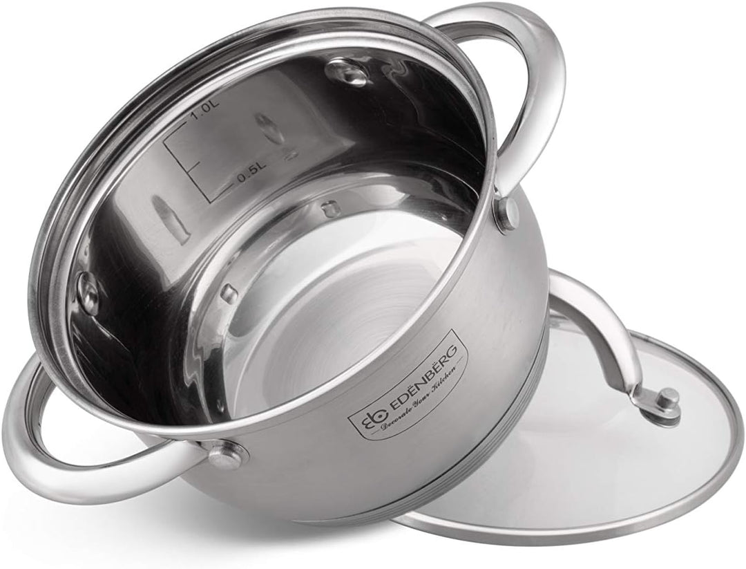 Edenberg 12 Elemente Topf Set eb-4000 aus Chrom-Nickel Edelstahl INOX18 / 10. Ideal für Gas-, Elektr