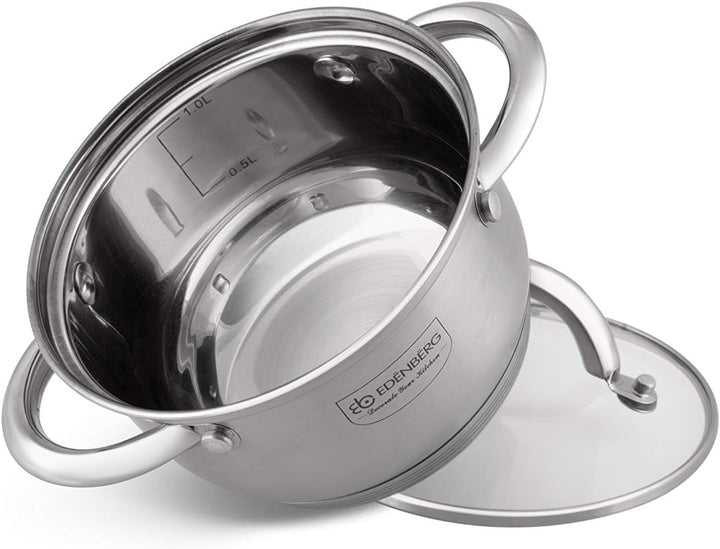 Edenberg 12 Elemente Topf Set eb-4000 aus Chrom-Nickel Edelstahl INOX18 / 10. Ideal für Gas-, Elektr