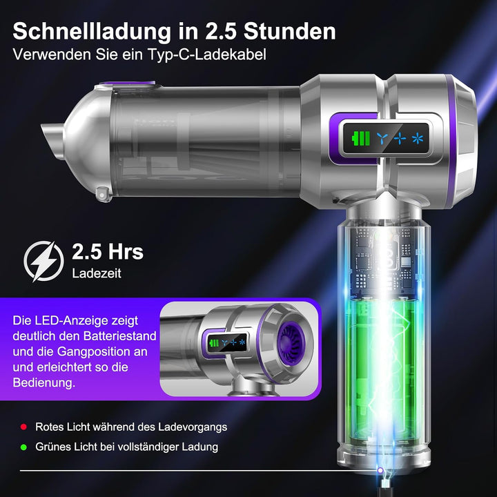 Handstaubsauger, 25000Pa Handstaubsauger Akku, 4 in 1 Stark Auto Staubsauger mit 1-Knopf Selbstentle