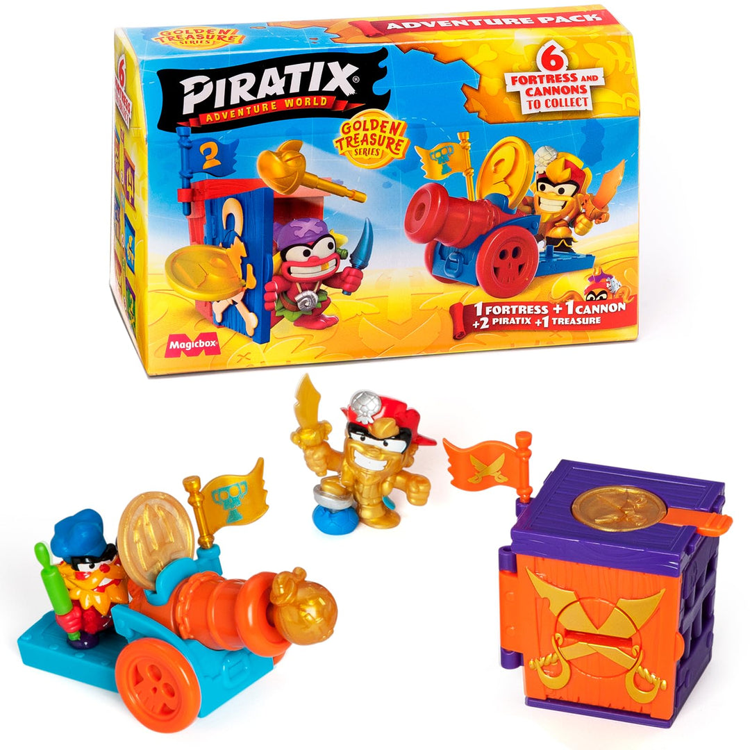 PIRATIX, Golden Treasure - Adventure Pack Serie. Jede Box hat Überraschung, 2 Flaggen, Kanone, Proje