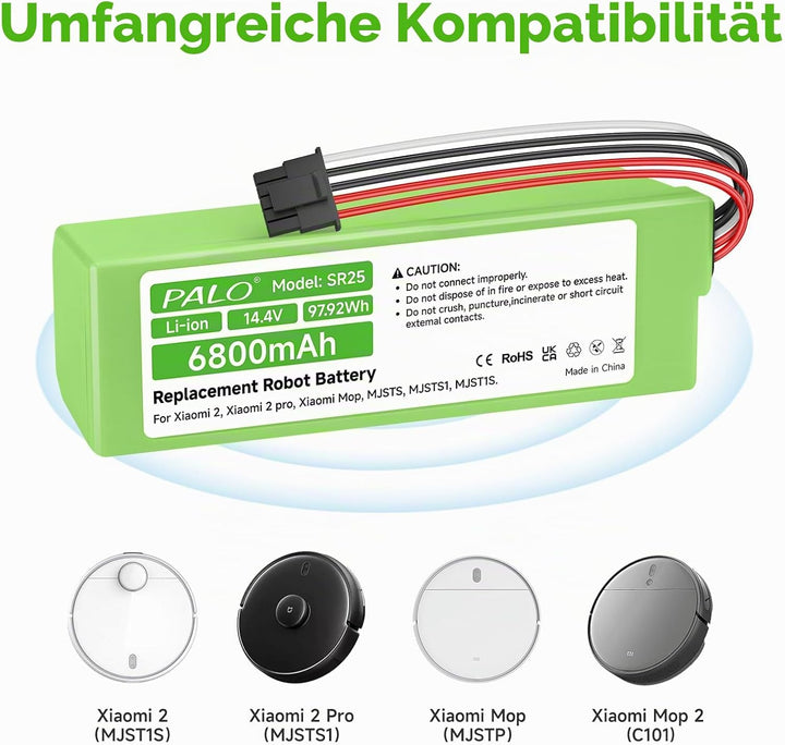 6800mAh Akku für Xiaomi Mi Robot Vacuum-Mop 2 Pro, D099-4S2P, MJSTS1, MJSTP, C101, S1-260-4S2P Robot