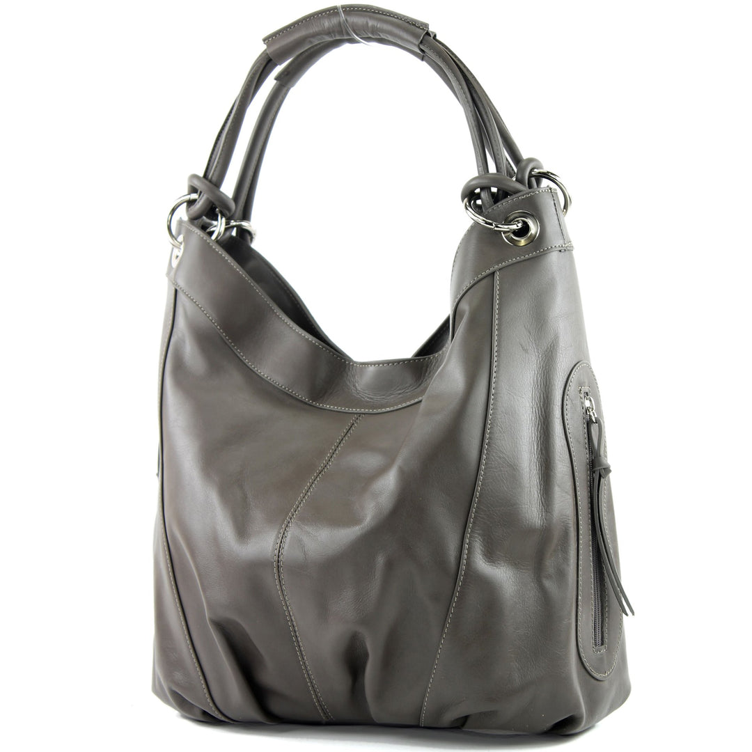modamoda de - Z18 - ital Damenhandtasche aus Leder/Nappaleder Braungrau2021, Braungrau2021